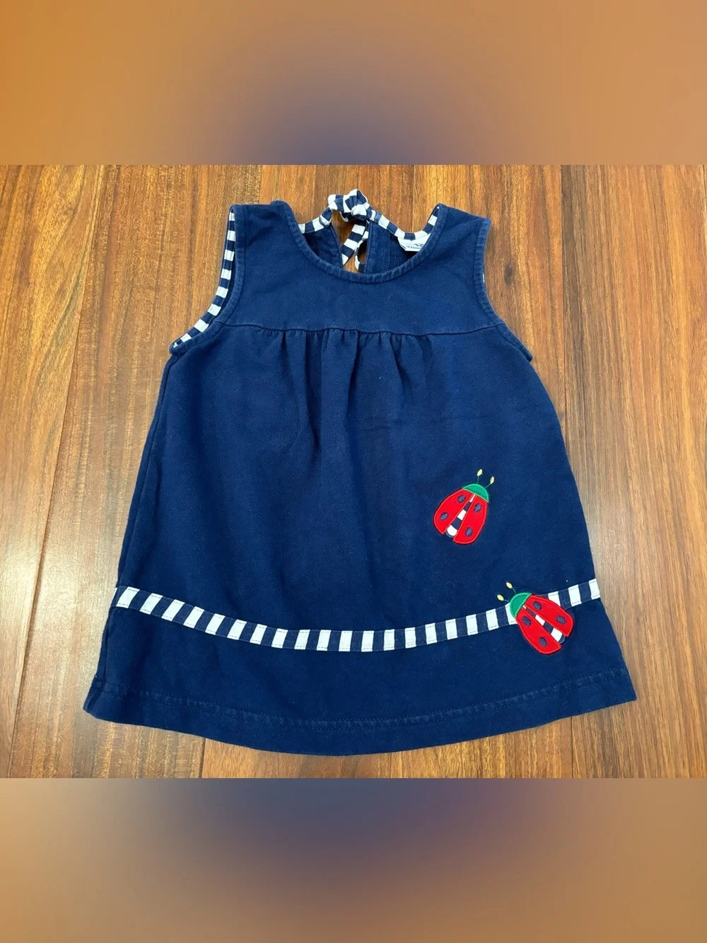 Florence Eiseman Navy Embroidered Ladybug Sleeveless Dress